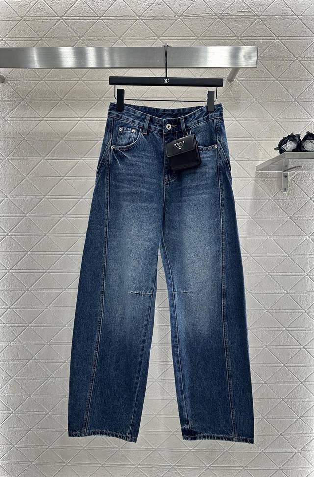 Prad* 2025 New Arrival: Waist Bag Scimitar Denim Trousers. Custom Yb twill cotto