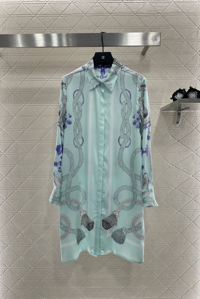 Herme* 2025 New Arrivals: Printed Belt Shirt Dress. Custom Yb imported twill cot