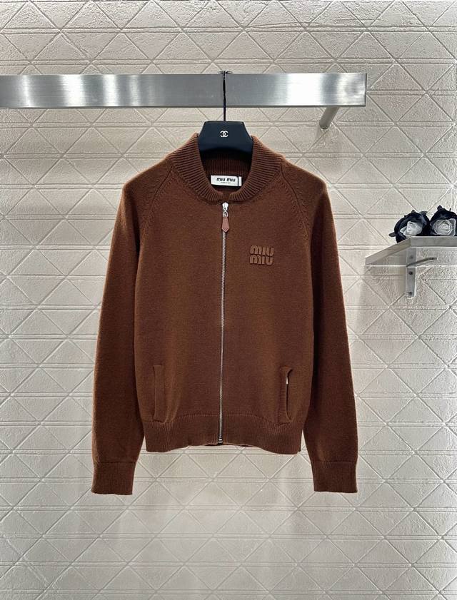 Miumi* 2025 New Arrival: Baseball Knit Jacket. Custom-woven from Yb wool yarn, t