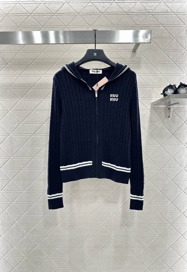 Miumi 2025 new arrivals: Hooded Zipper Knit Cardigan. Custom-made with Yb wool y