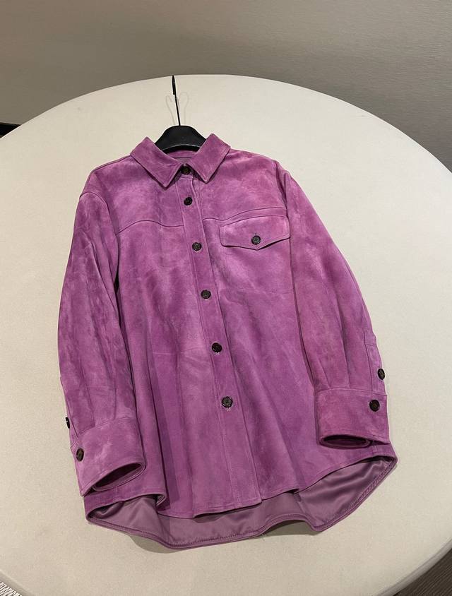 Sizes: SML XL High-end Custom-Dyed Taro Purple Sheepskin Suede Mid-Length Coat