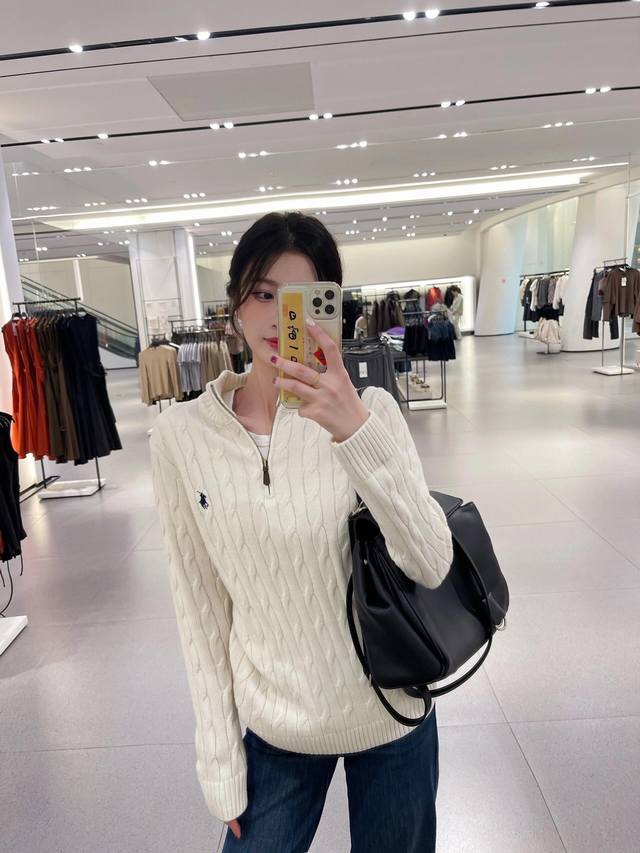 Ralph Lauren* 25Fw Early Fall new classic cable-knitted half-zip long-sleeved sw