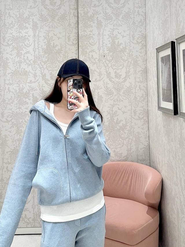Jacket Pants Dio* 25Fw New Early Fall High-End Baby Blue Monochrome Logo Zipper