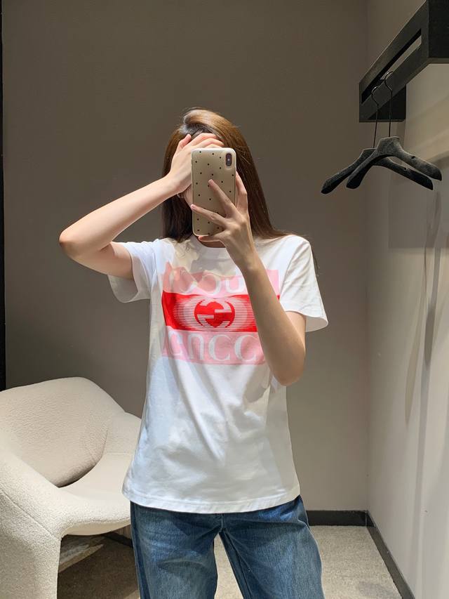 Gucc*25Fw's new early autumn square letter print round neck short-sleeved T-shir