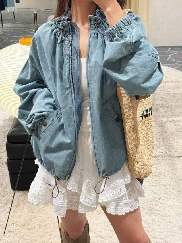 Isabel Mar*Nt 25Fw Early Fall new drawstring chambray cropped denim jacket | Exc