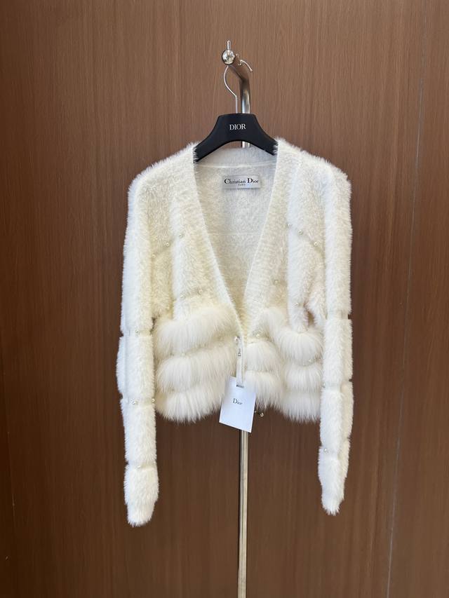 Dio* New arrival in autumn! Fox fur knitted cardigan Super gentle color Pearl em