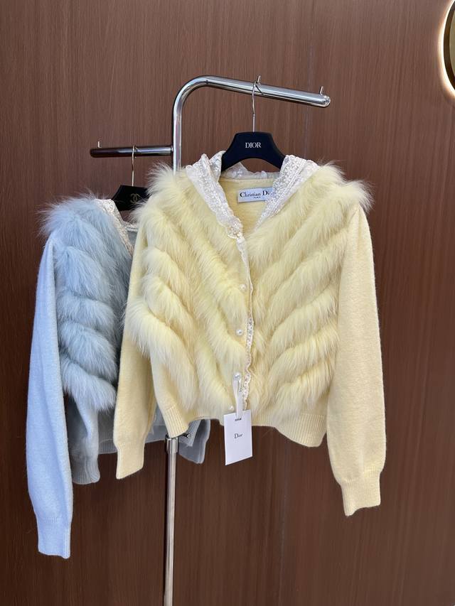 Dio* New arrival for fall! fox fur knitted cardigan in a super soft color scheme