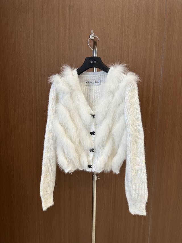 Dior * New arrival for fall! Super soft fox fur knitted cardigan with small bow