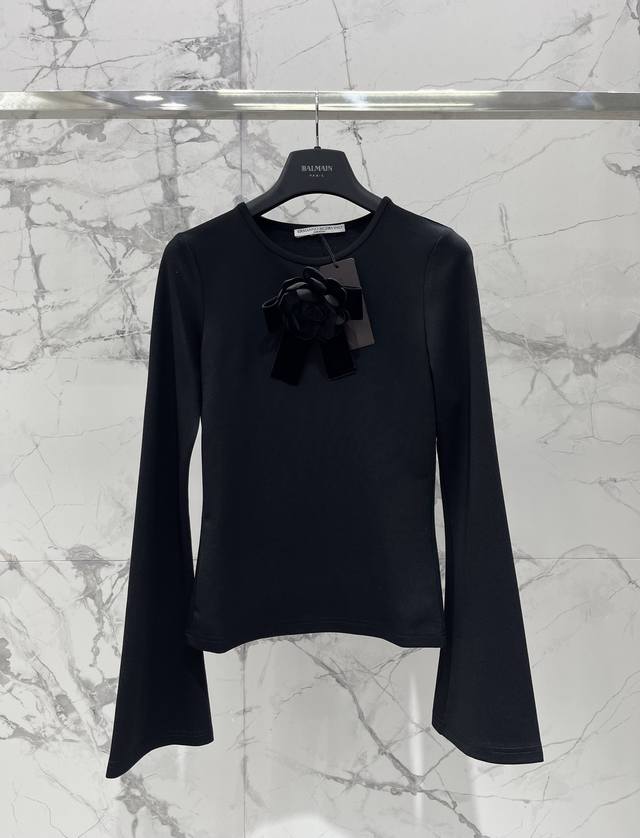 Es 3D handmade flower cotton long-sleeved top 3D handmade flower, romantic atmos
