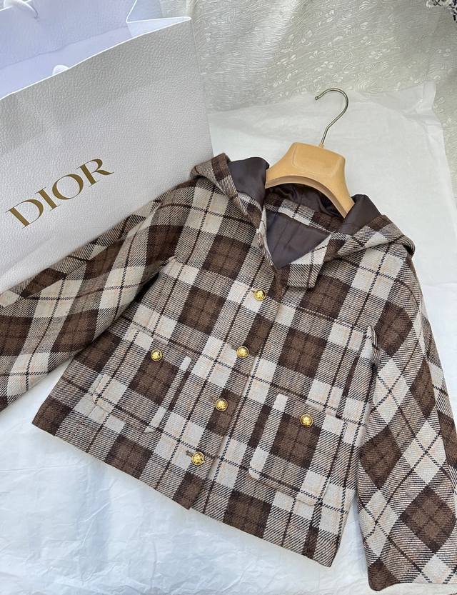 New spot retro brown plaid wool lapel long-sleeved jacket Sml DDD