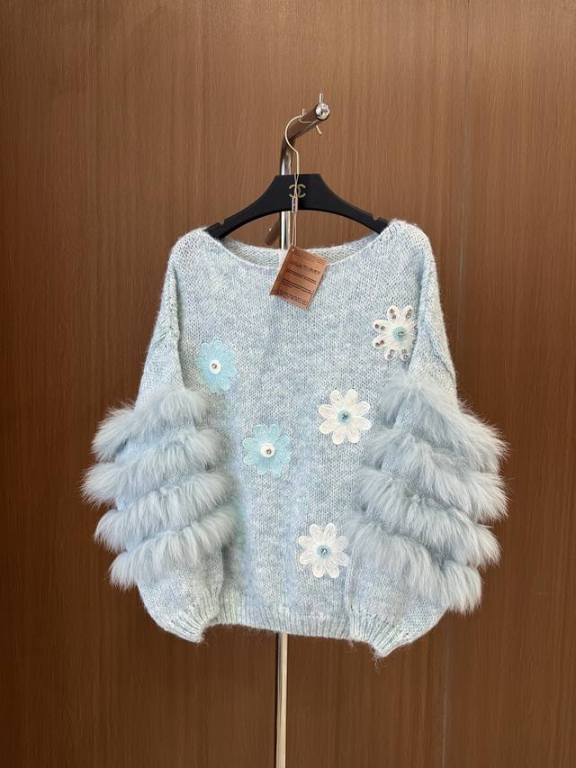 Miumi* Autumn New Arrival! Fox Fur Knitted Sweater with Diamond Embroidery and F
