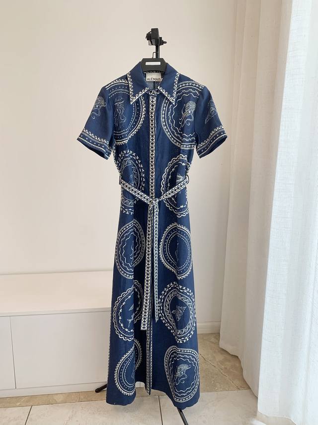 Hot item 6 8 10 12 Alemais linen dark blue circle jellyfish maxi skirt DDD
