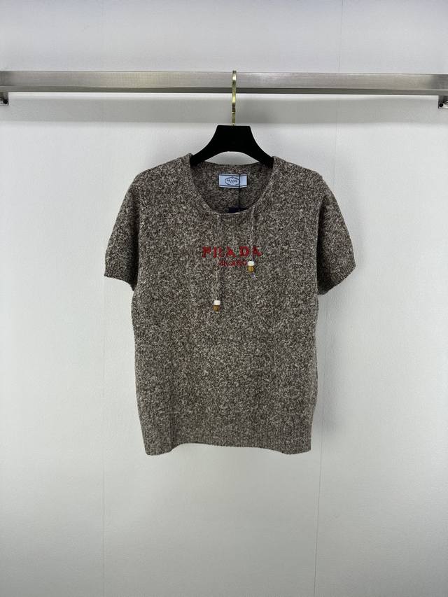 Prad* New details 25 autumn new style knitted logo short sleeve round neck desig
