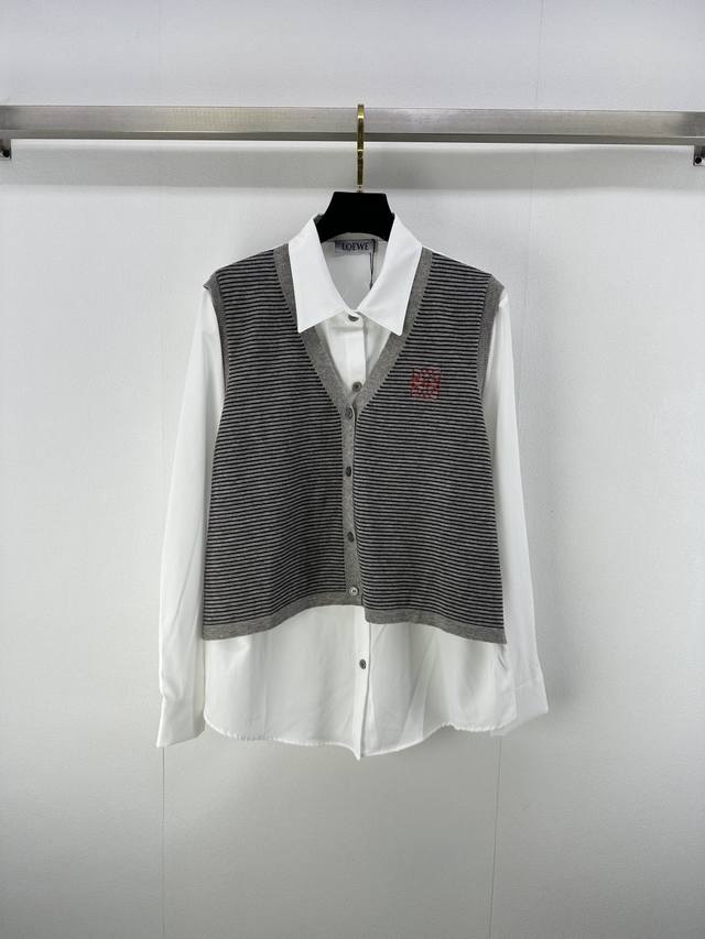 Loew* New Details 25 Fall New Lapel Fake Two-Piece Knitted Splicing Long Sleeve