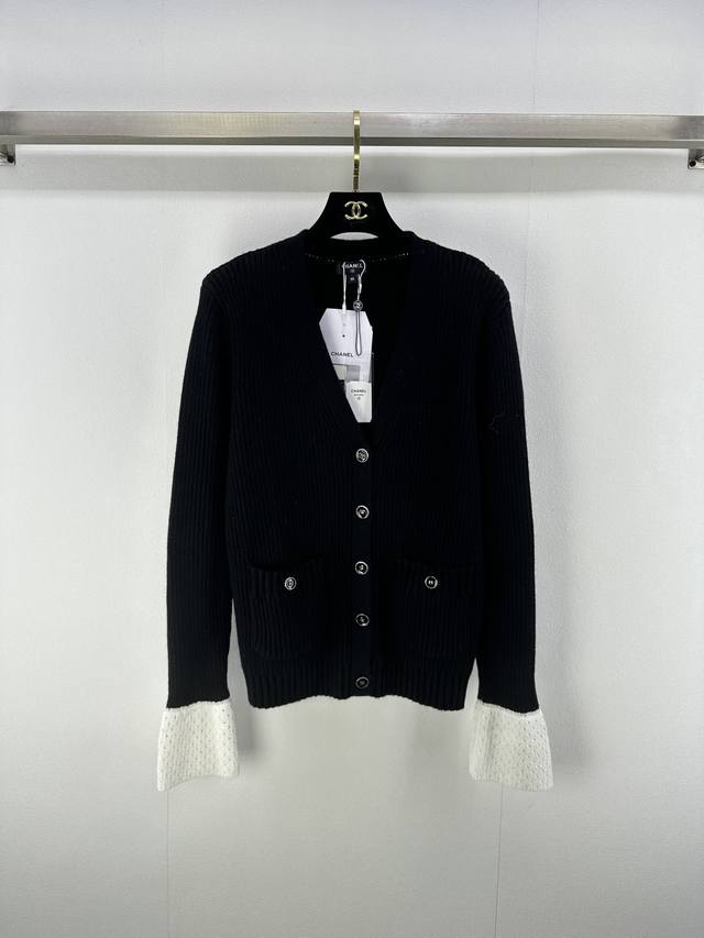 Chane* New details 25B Early autumn new knitted V-neck cardigan with contrasting