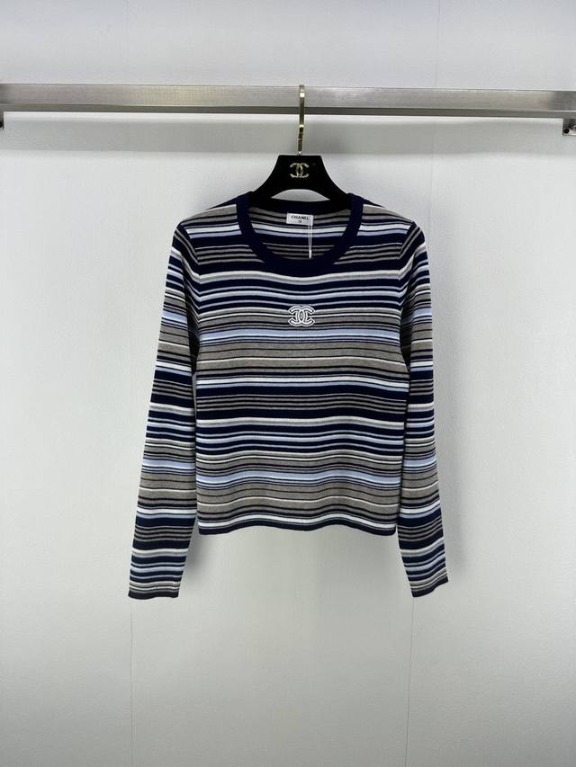 Chane* New details 25 Autumn new knitted round neck striped long sleeves color s