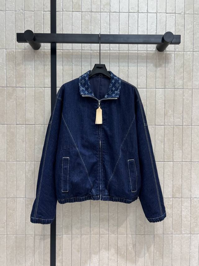 Ljia 25 early autumn new style monogram lapel denim zipper jacket. Slimming and