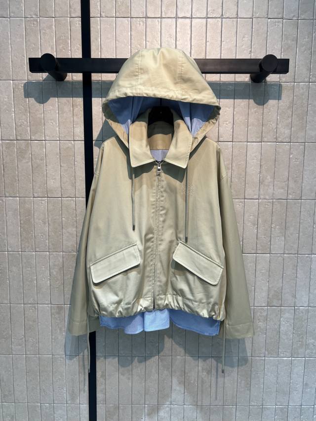 Lw's 25th early autumn new fake two-piece spliced hooded windbreaker jacket with