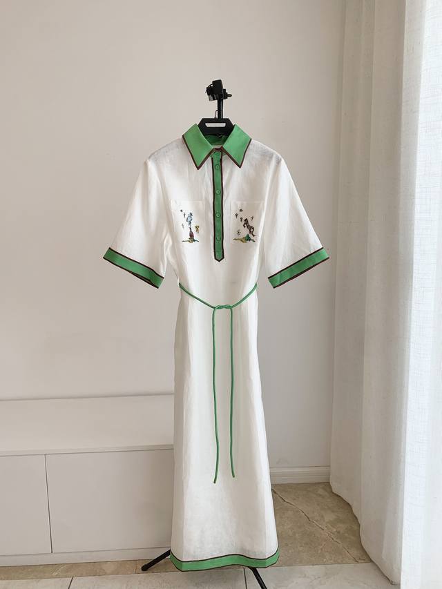 New Arrival 6 8 10 12 Alem Linen White and Green Polo Skirt DDD