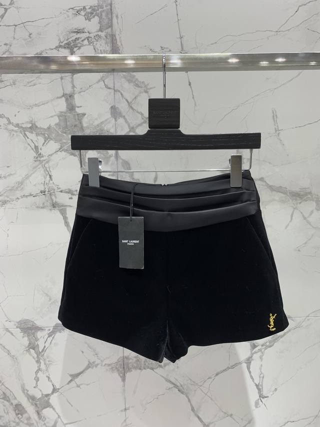 Saint Laurent pleated velvet shorts three-dimensional waist design Korean velve