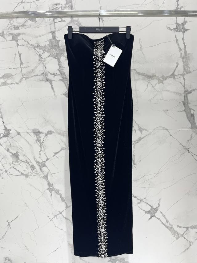 Balmain's new 25-in-1 heavy-diamond velvet tube top, sexy, retro, slim-waisted d
