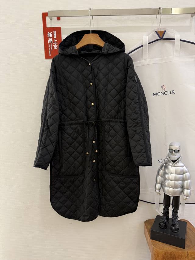 Moncler 2025 new Etelan diamond pattern hooded mid-length down jacket Size: 0-1-