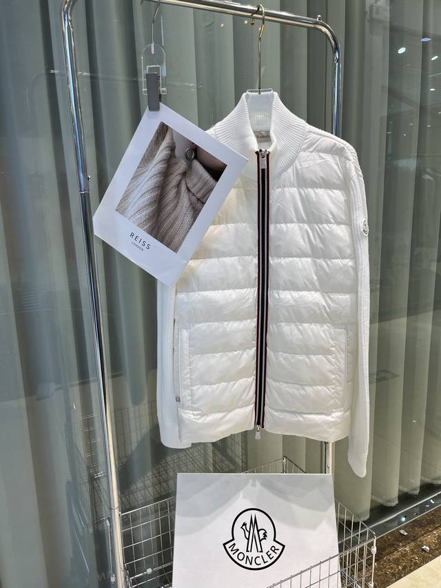 Moncler 25 men's knitted striped down jacket with ribbon stitching, a versatile