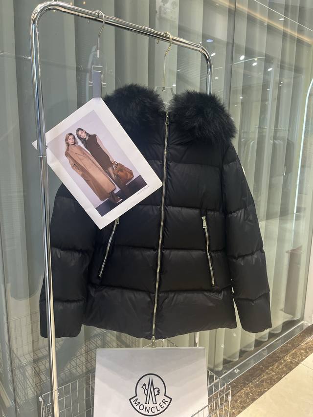 Wool25 Moncler Laichefur women's short down hooded fur collar A-line down jacket