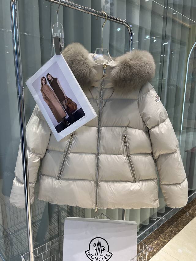 Fox Fur 25 Moncler Laichefur Women's Short Hooded Down Collar A-Line Down Jacket