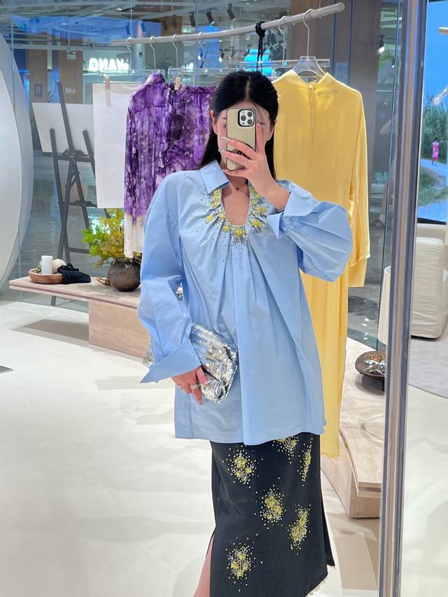 Chane*25B New Handmade Diamond-Beaded Long-Sleeved Shirt from the High-End Handi