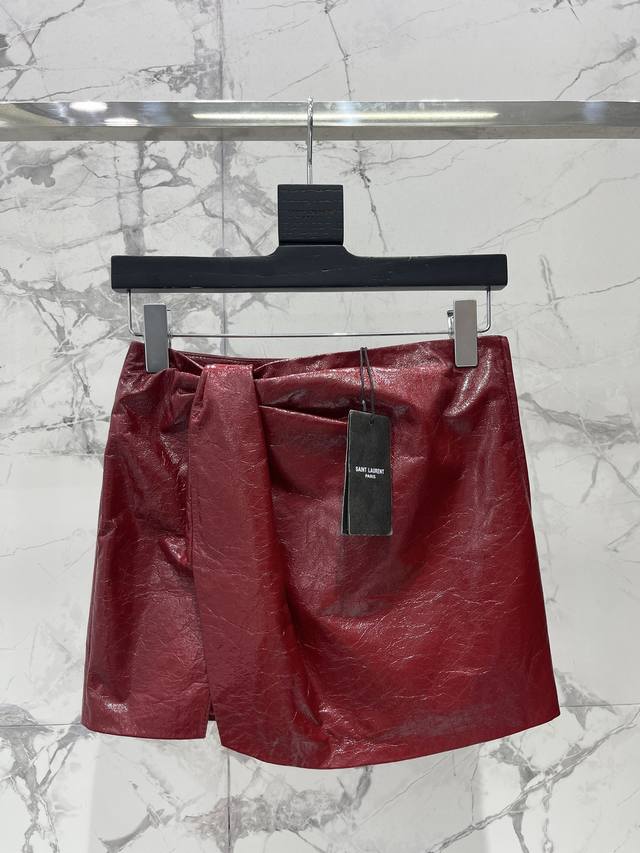 Shengjia's new style Retro waxy first-layer lambskin waist twisted side slit hip