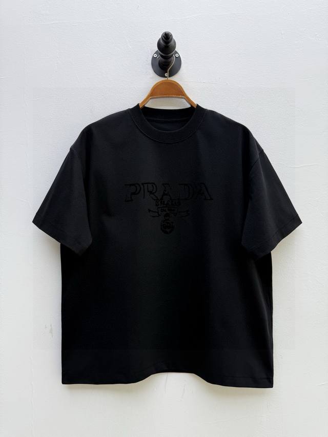Pr Flocked letter logo round neck T-shirt, produced by OEM factory P Spring and
