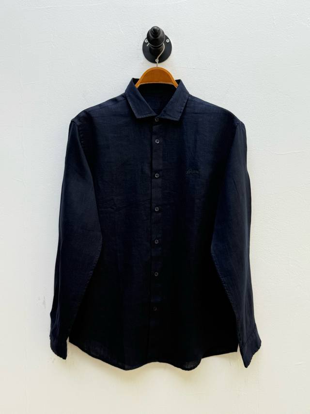 Bri logo embroidered linen long-sleeved shirt, produced by OEM factory P New pro