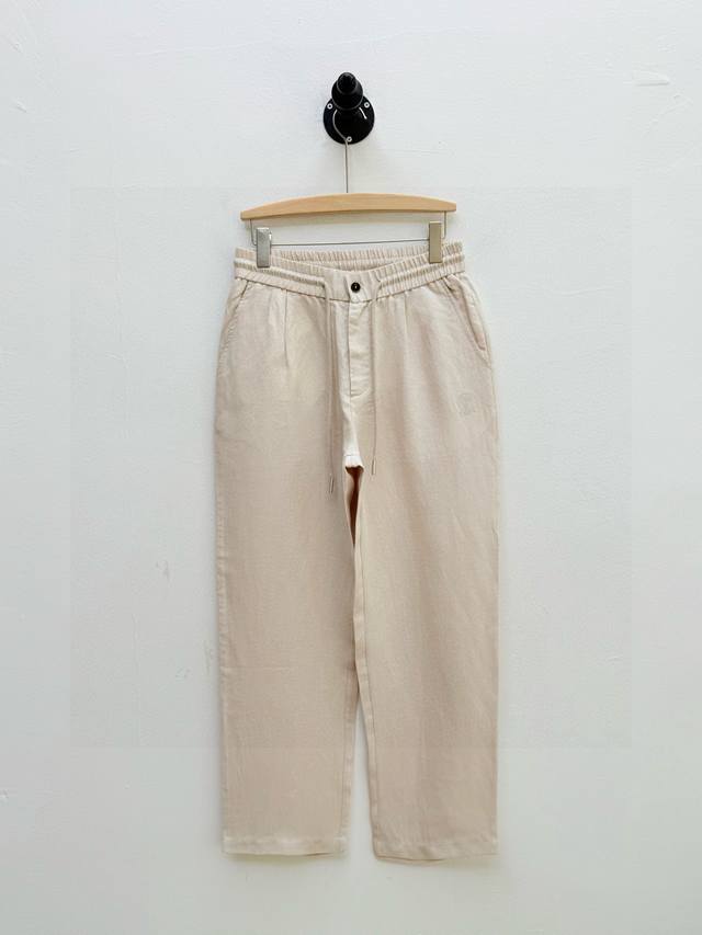 Bc Logo embroidered drawstring linen casual pants, produced by OEM factory P New