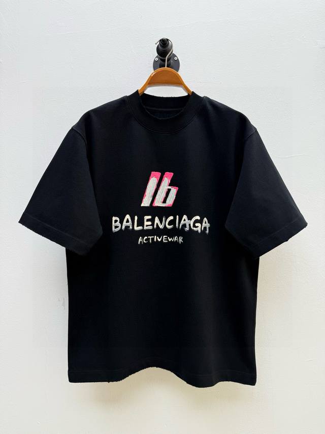 Bal Hand-painted logo round neck T-shirt, produced by OEM factory P Spring and S