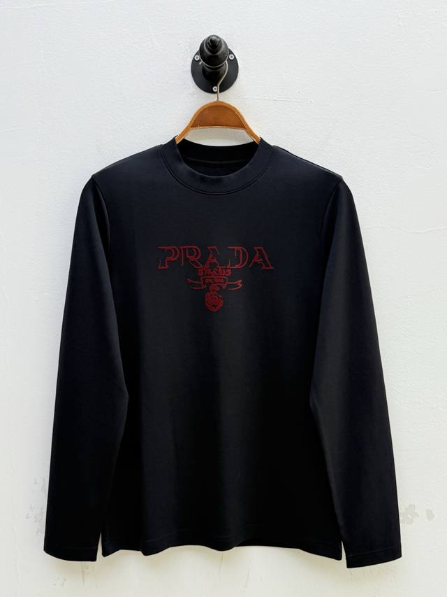 Pr Flocked logo round neck long-sleeved T-shirt, produced by OEM factory P New p