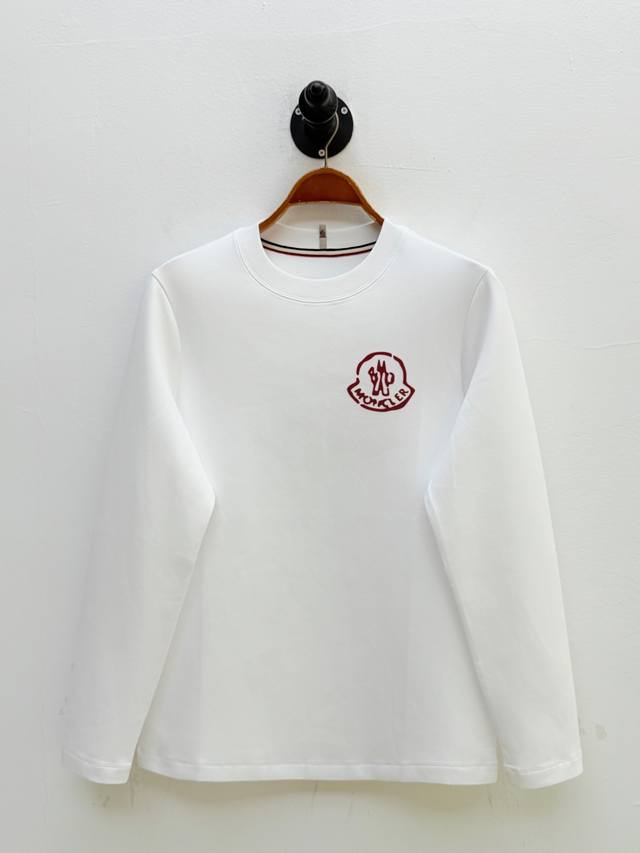 Mon Flocked letter logo round neck long-sleeved T-shirt, produced by OEM factory