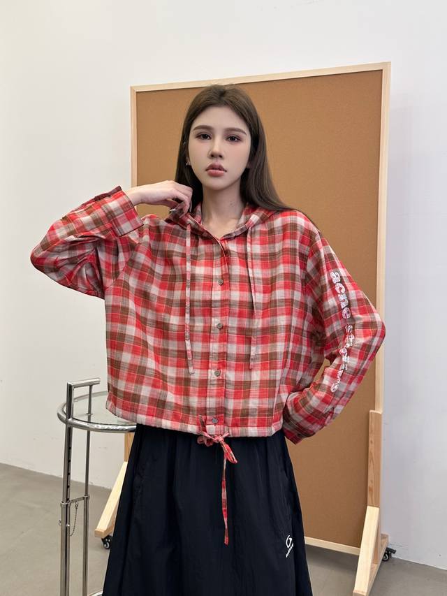 Acne | New shirt cardigan, garment-washed with multiple prints, all-cotton plaid