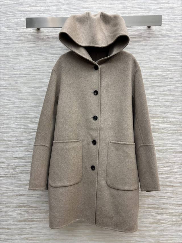 L Autumn and winter cashmere wool hooded coat 90% wool 10% cashmere solid color