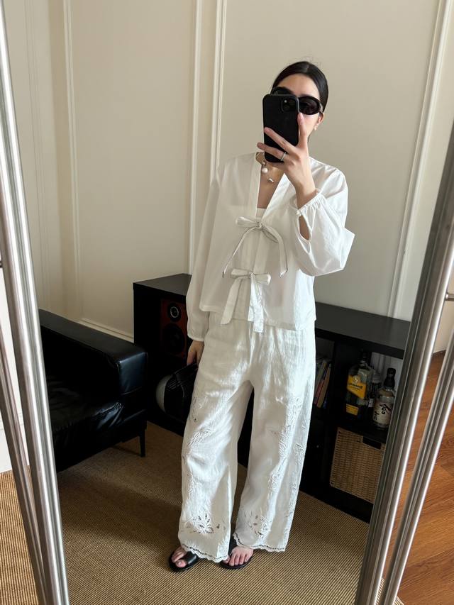 New New lazy style hollow embroidery drape straight pants Sml DDD