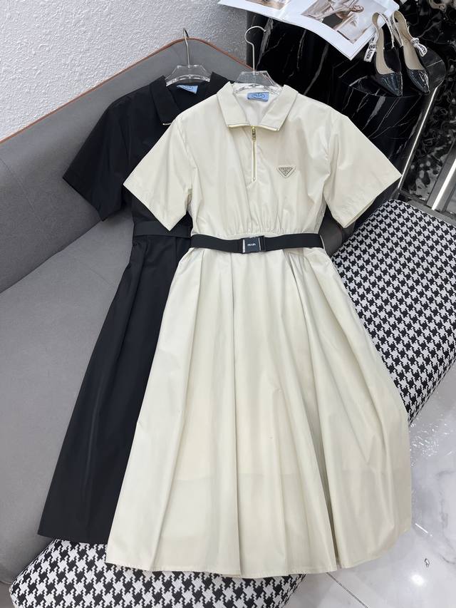 Prad* 25Ss new short-sleeved dress made of nylon fabric, classic triangle logo d
