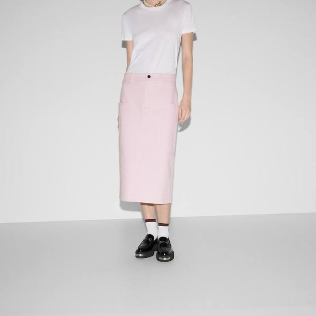 3707 G's new spring and summer cotton denim midi skirt in pink wash is so beauti