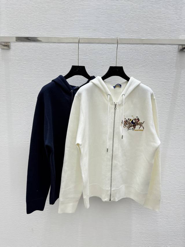 Po's early autumn new hooded Paul Peter embroidered knitted cardigan Color: Whit