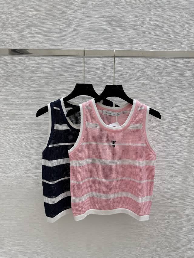 D's new summer striped hollow round neck knitted vest Color: Pink Royal Blue Siz