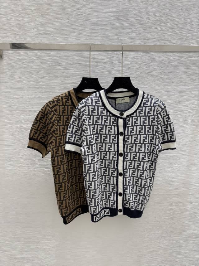 F home summer new style monogram round neck knitted short sleeve cardigan Color: