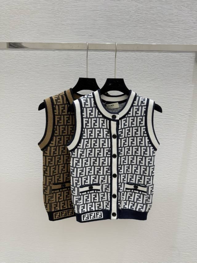 F home summer new style monogram round neck knitted vest cardigan Color: White C