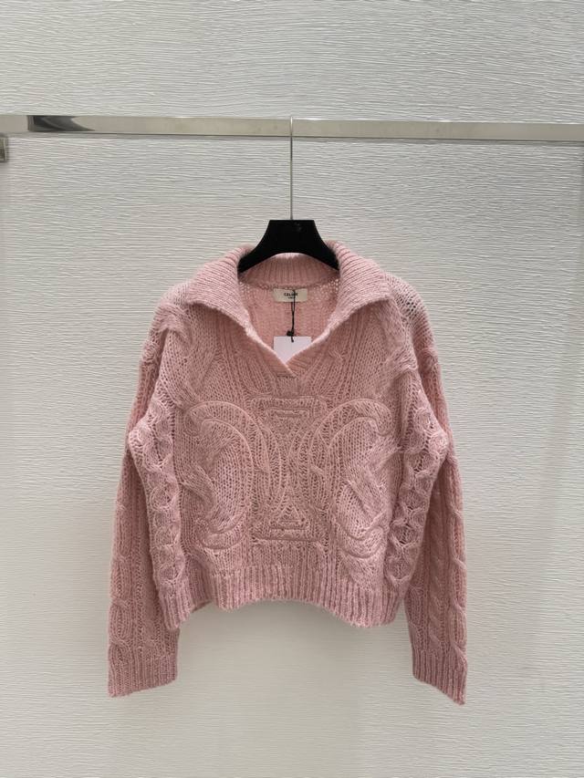 Ce's early autumn new hollow lapel knitted long sleeve Color: Pink Size: 36.38.4