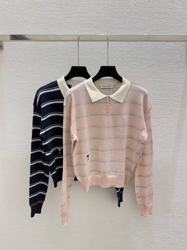 D's early autumn new striped lapel knitted long sleeve Color: pink royal blue Si