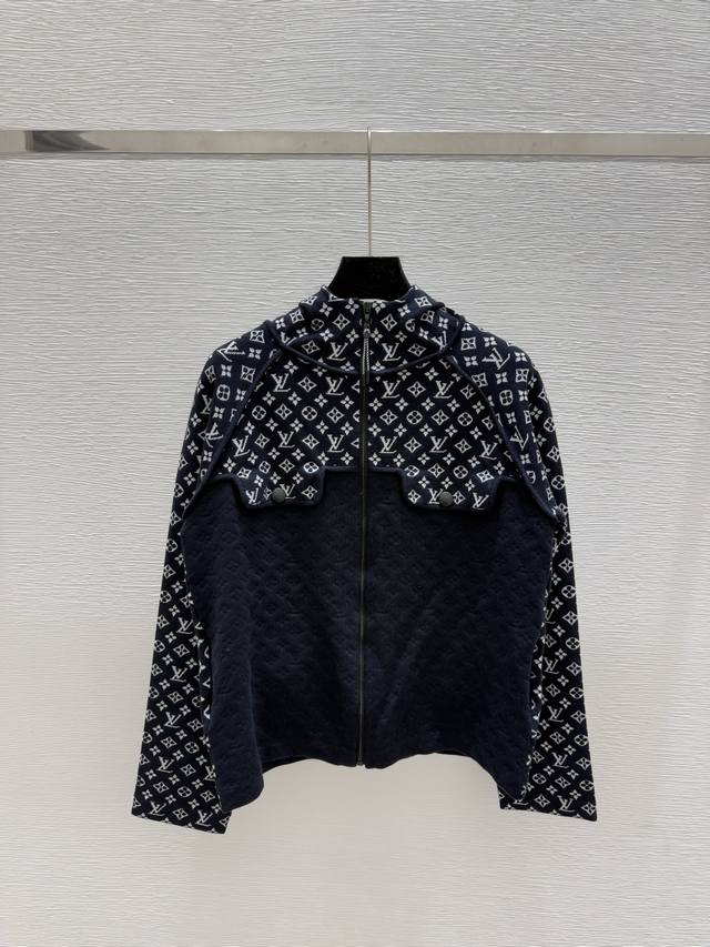 L's early autumn new monogram hooded knitted long-sleeved cardigan Color: Royal