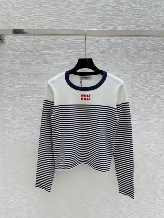 M's early autumn new striped round neck knitted long sleeve Color: Royal Blue Si